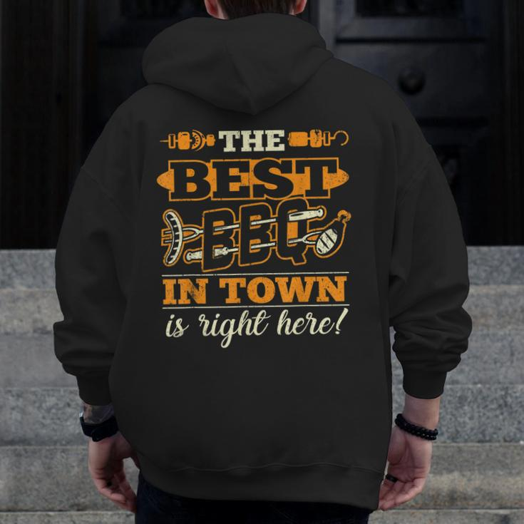 Barbecue Best Bbq In Town Smoker Grillin Grandpa Dad Zip Up Hoodie Back Print
