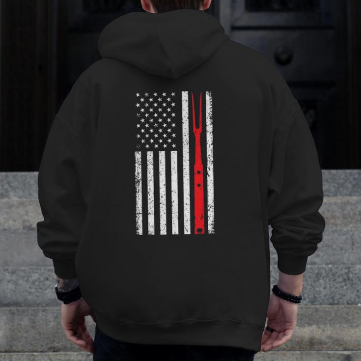 Barbecue For Men Dad Patriotic American Flag Bbq Tools Zip Up Hoodie Back Print