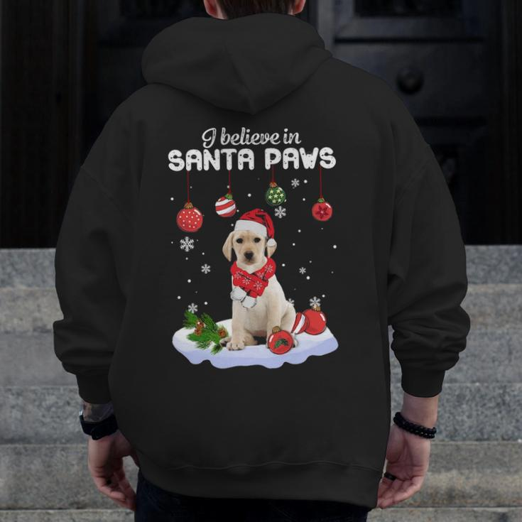 I Believe In Santa Paws Yellow Labrador Zip Up Hoodie Back Print