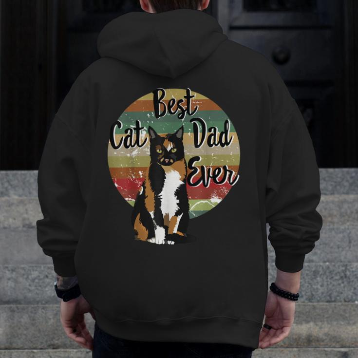 Best Cat Dad Ever Calico Father's Day Retro Zip Up Hoodie Back Print