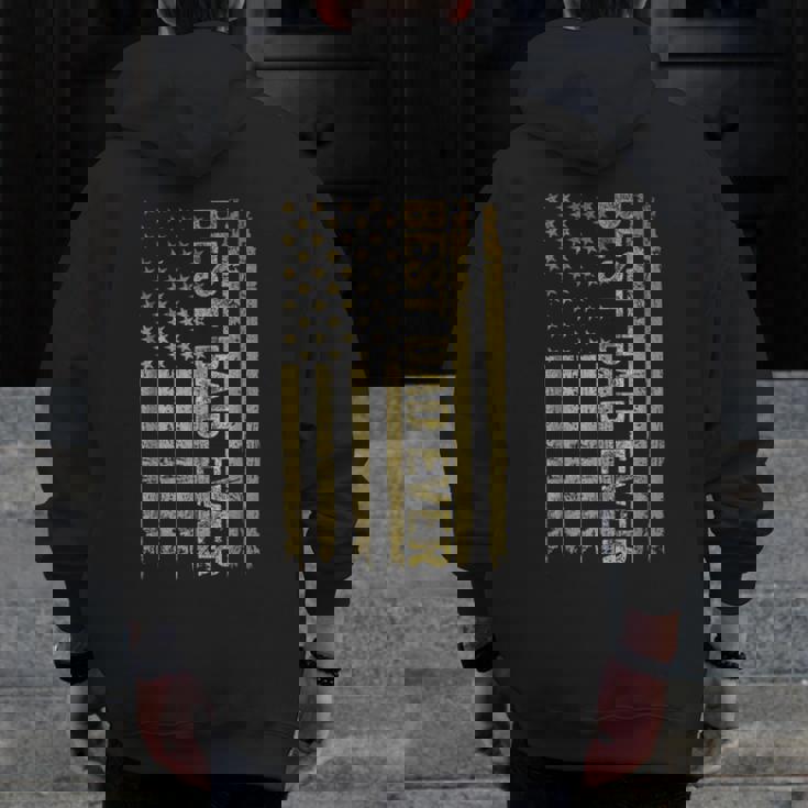 Best Dad Ever Father's Day Us American Flag Fathers Day Zip Up Hoodie Back Print