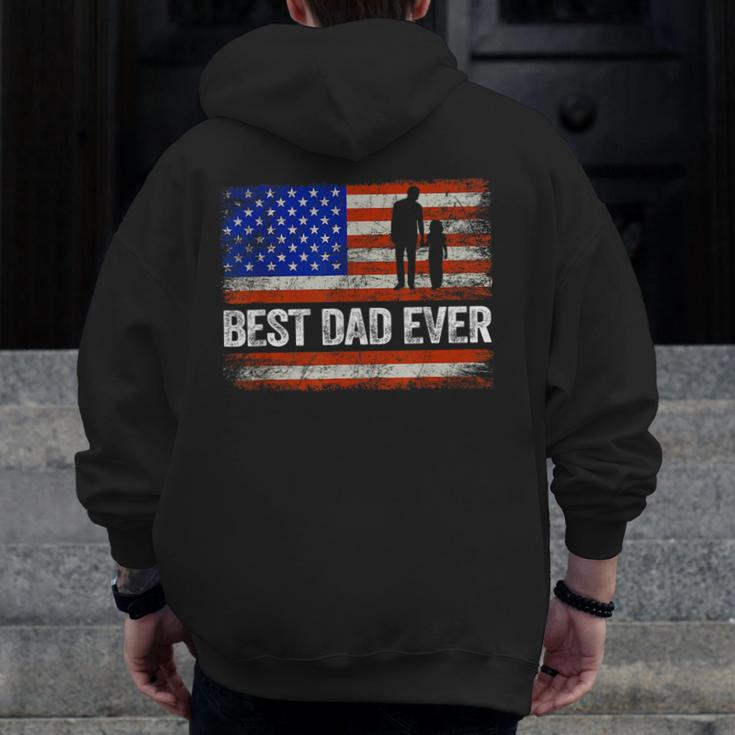 Best Dad Ever Us American Flag Fathers Day Papa Zip Up Hoodie Back Print