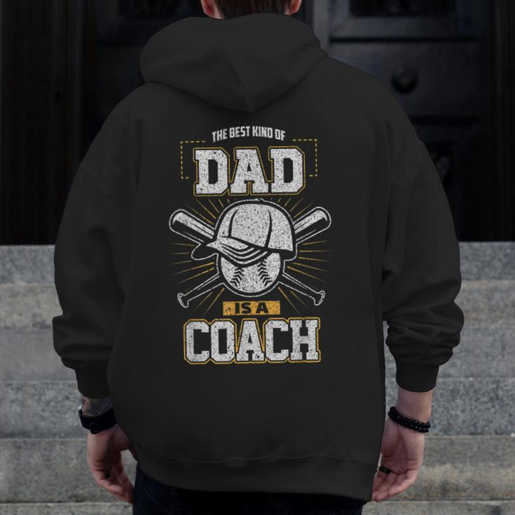 Best Dad Sports Coach Baseball Softball Ball Father Zip Up Hoodie Back Print