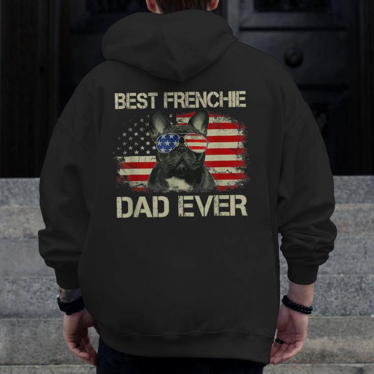 Best Frenchie Dad Ever Bulldog American Flag Zip Up Hoodie Back Print
