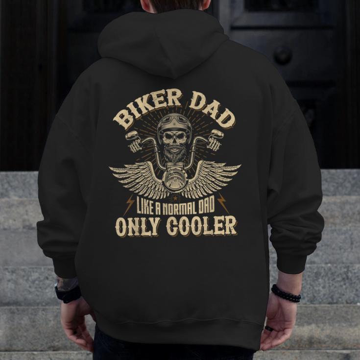 Biker Dad Motorcycle Father's Day For Father Biker Zip Up Hoodie Back Print