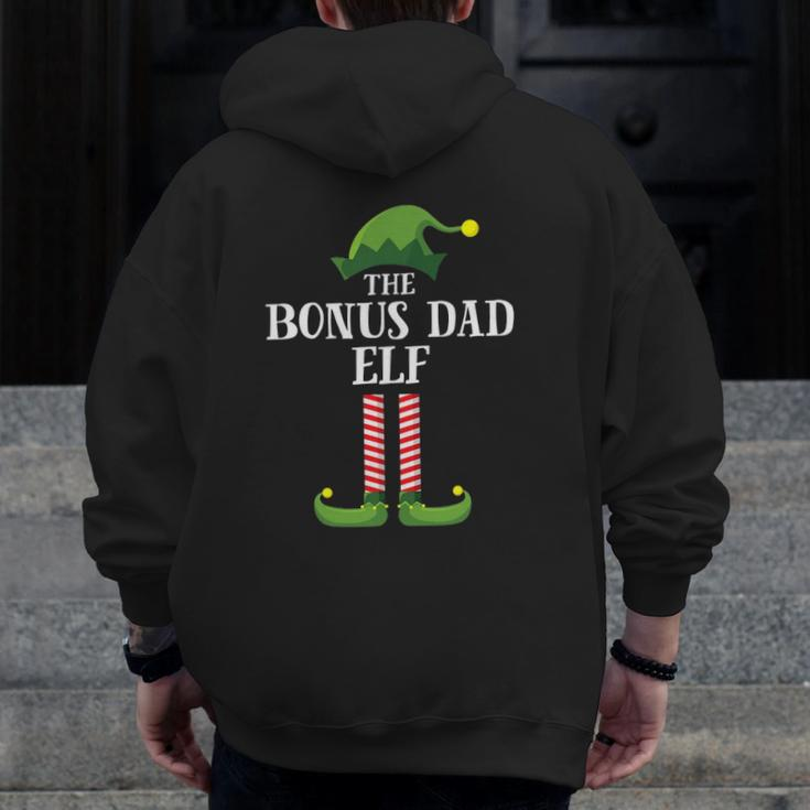 Bonus Dad Elf Matching Family Group Christmas Party Pajama Zip Up Hoodie Back Print