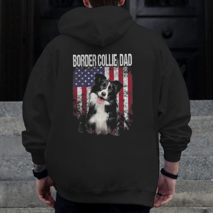 Border Collie Dad With Proud American Flag Dog Lover Zip Up Hoodie Back Print