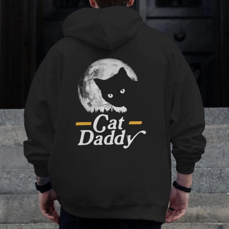 Cat Daddy Vintage Eighties Style Cat Retro Full Moon Zip Up Hoodie Back Print