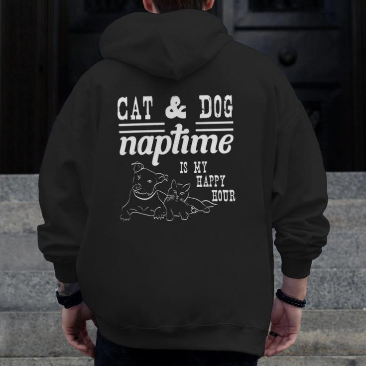 Cat And Dog Naptime Is My Happy Hour Classic Zip Up Hoodie Back Print