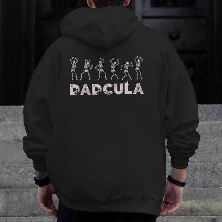 Dad Daddy Dracula Spooky Outfit For Halloween Distressed Zip Up Hoodie Back Print