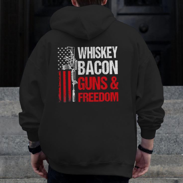 Dad Grandpa Veteran Us Flag Whiskey Bacon Guns Freedom Zip Up Hoodie Back Print