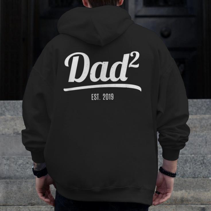 Dad Of Two Est 2019 New Dad Squared Vintage Zip Up Hoodie Back Print