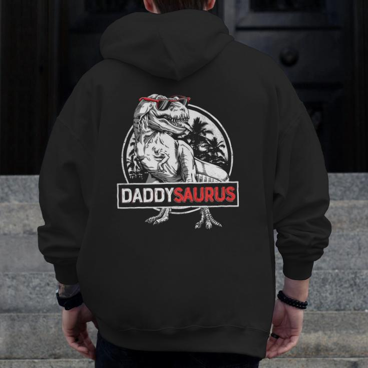 Daddy Saurusrex Dinosaur Men Father's Day Family Matching Zip Up Hoodie Back Print