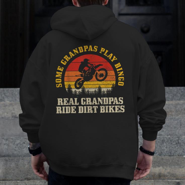 Dirt Bike Grandpa Vintage Motocross Mx Motorcycle Biker Zip Up Hoodie Back Print