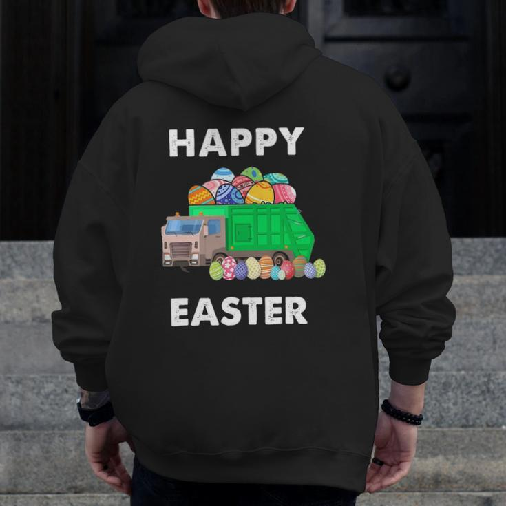 Easter Egg Garbage Truck S Men Boys Easter Bunny Basket Zip Up Hoodie Back Print