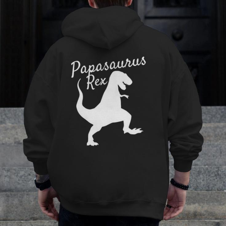 Father's Day From Wife Son Daughter Kids Papasaurus Zip Up Hoodie Back Print