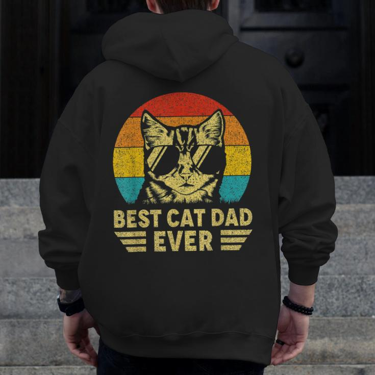 Father's Day Vintage Best Cat Dad Ever Retro For Cat Zip Up Hoodie Back Print