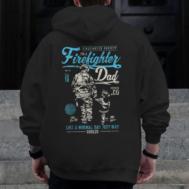 Firefighter Father's Day Retro Dad Xmas Zip Up Hoodie Back Print