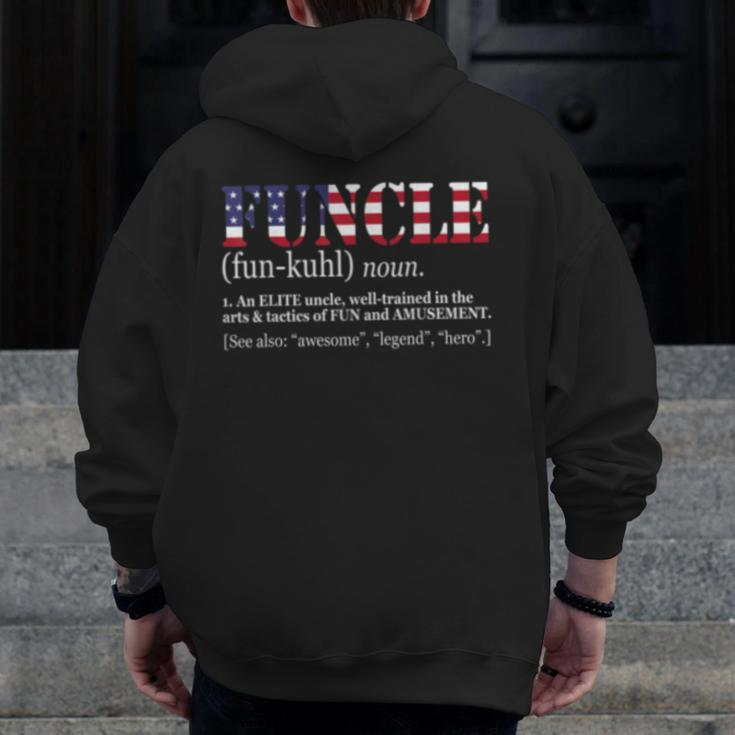 Funcle For Veteran Fun Uncle Patriotics America Flag Zip Up Hoodie Back Print