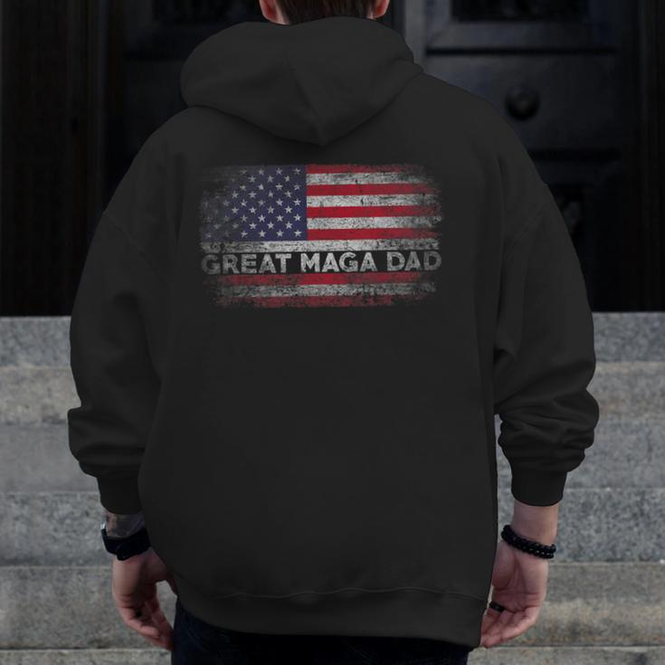 Donald Trump Father's Day Great Maga Dad Usa Flag Zip Up Hoodie Back Print