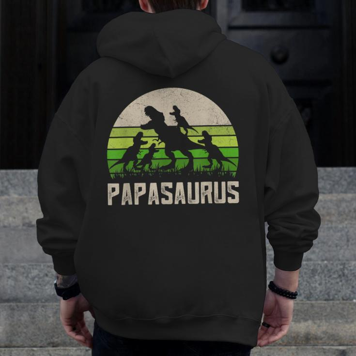 Grandpa Papasaurus Dinosaur 4 Kids Fathers Day Zip Up Hoodie Back Print