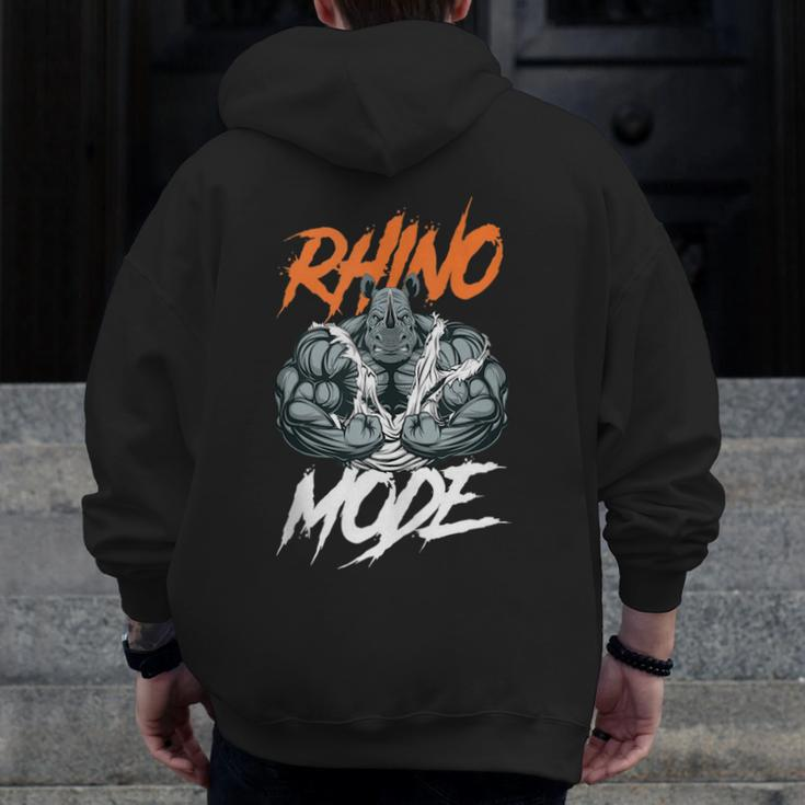 Strong Rhino With Big Biceps Rhino Mode For Gym Lover Zip Up Hoodie Back Print