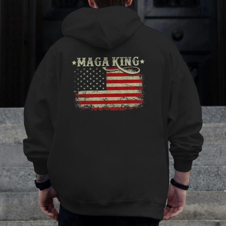 Ultra Maga King Vintage American Flag Ultra-Maga Retro Zip Up Hoodie Back Print