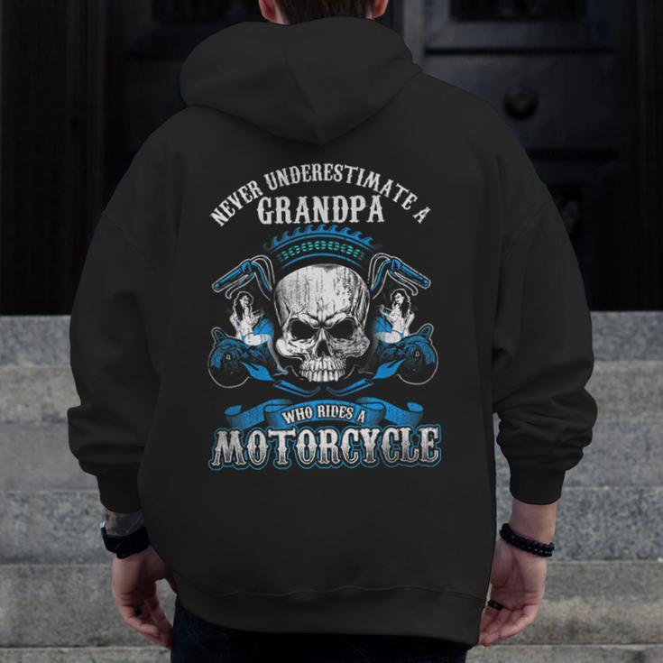 Grandpa Biker Never Underestimate Motorcycle Skull Grandpa Zip Up Hoodie Back Print
