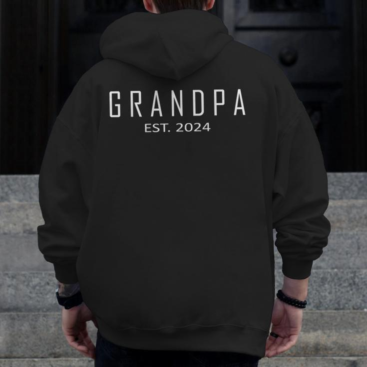 Grandpa Est 2024 First Time Grandfather Promoted Zip Up Hoodie Back Print