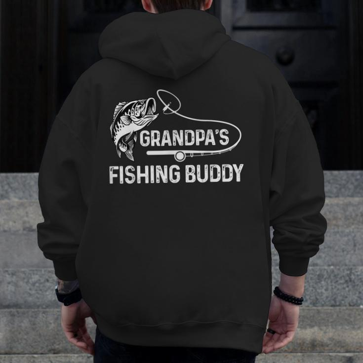 Grandpa's Fishing Buddy Cool Father-Son Team Young Fisherman Zip Up Hoodie Back Print