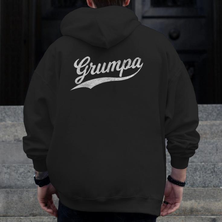 Grumpa Script Cursive Grumpy Grandfather Zip Up Hoodie Back Print