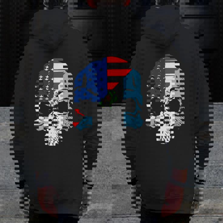 Guatemala Usa Flag Skull Zip Up Hoodie Back Print