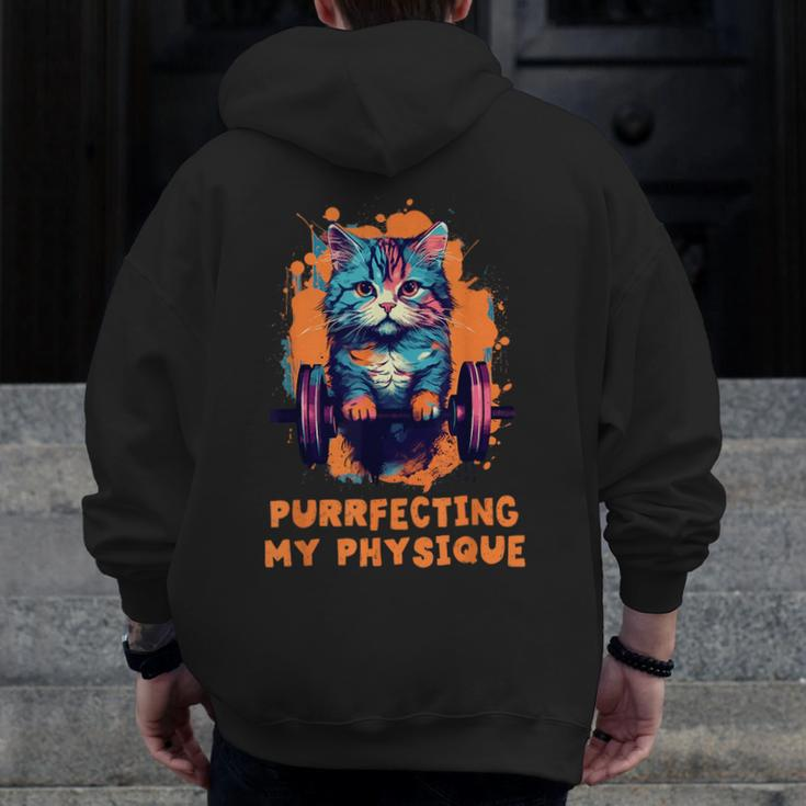 Gym Workout Or Fitness Cat In A Gym Zip Up Hoodie Back Print
