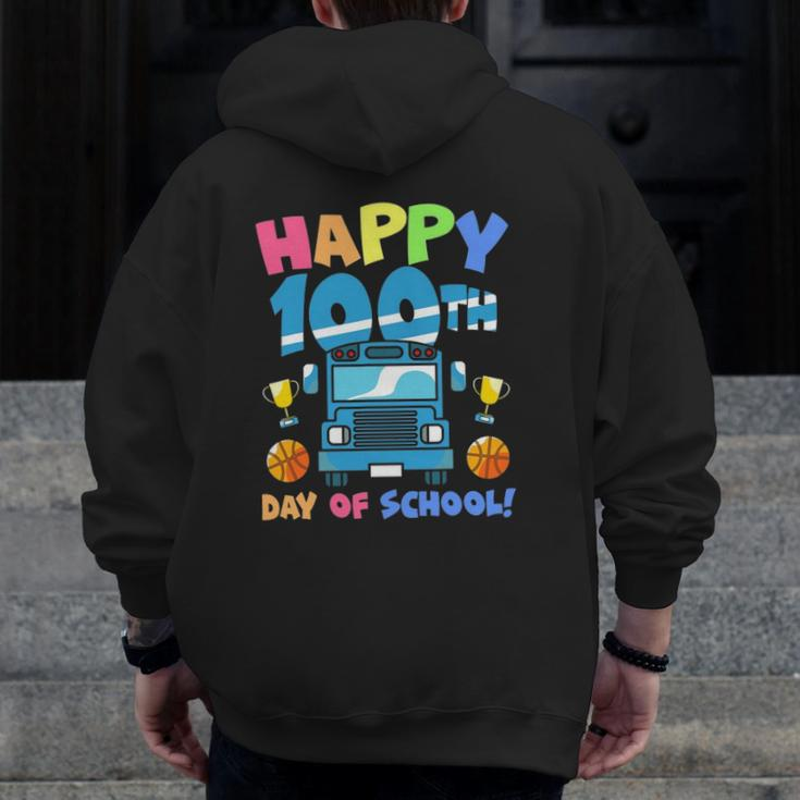 Happy 100Th Day Of School Truck Boys Kids 100 Days Of School Zip Up Hoodie Back Print