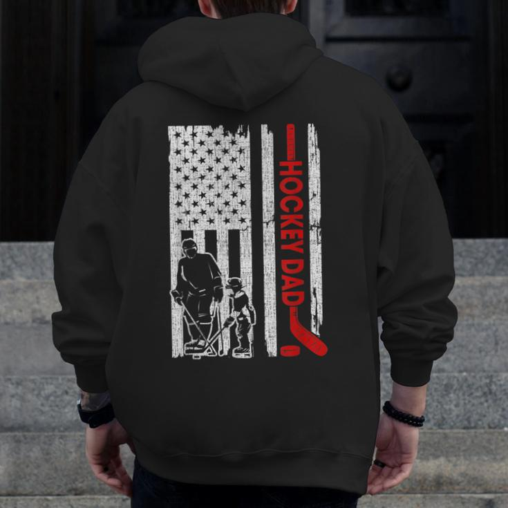 Hockey Dad American Flag Father's Day For Hockey Daddy Zip Up Hoodie Back Print