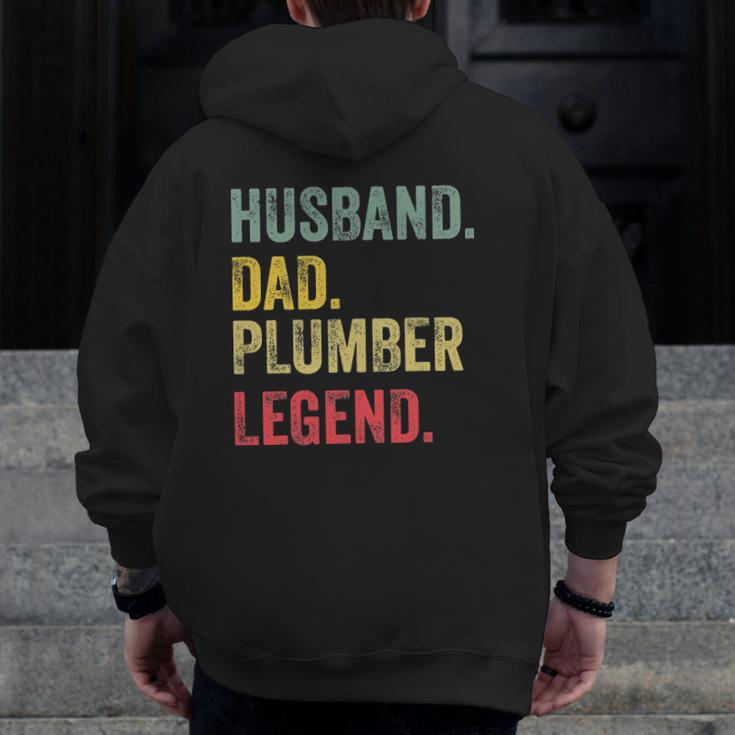 Husband Dad Plumber Legend Vintage Retro Zip Up Hoodie Back Print