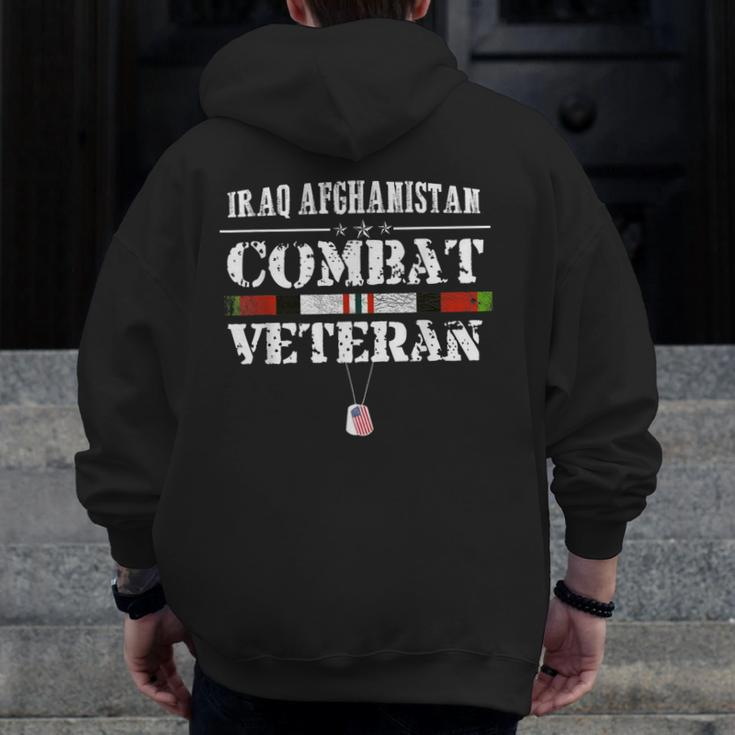 Iraq Afghanistan Combat Veteran Proud Army Military Vintage Zip Up Hoodie Back Print