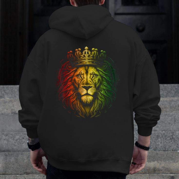 Junenth Men Black King Black Lion Fathers Day Men Zip Up Hoodie Back Print