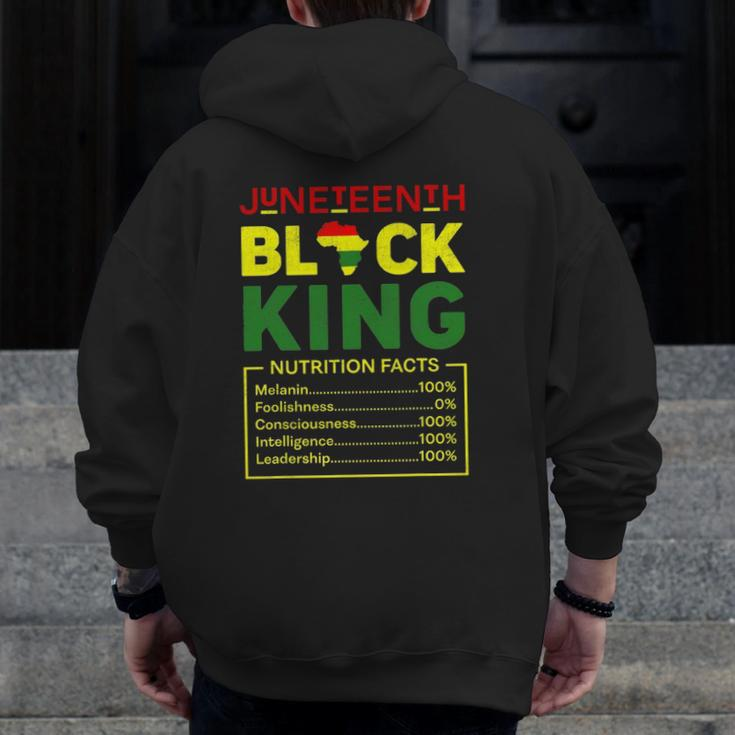 Juneteenth Black King Nutritional Facts Mens Boys Dad Zip Up Hoodie Back Print