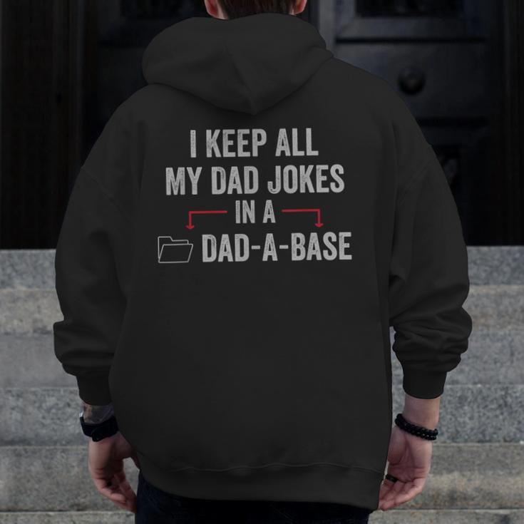 I Keep All My Dad Jokes In A Dad A Base Dad Jokes Vintage Zip Up Hoodie Back Print