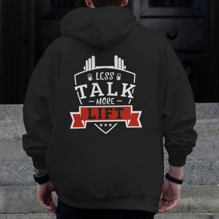 Less Talk More Lift Fitness Zip Up Hoodie Back Print