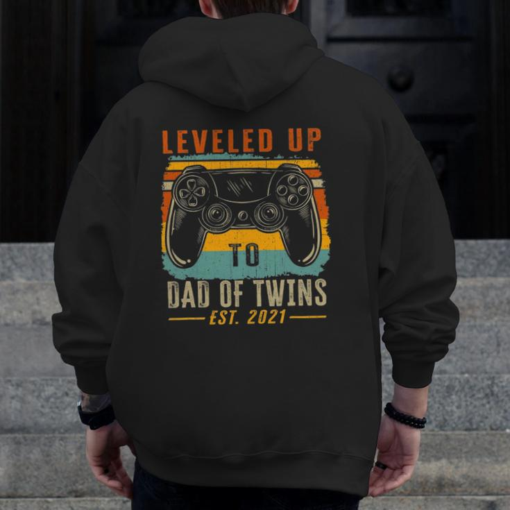 Leveled Up To Dad Of Twins Est 2021 Father's Day Zip Up Hoodie Back Print