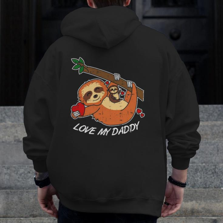 Love My Daddy Heart Dad Tee Cute Father's Day Outfit Zip Up Hoodie Back Print