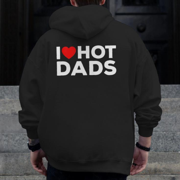 I Love Hot Dads Red Heart Zip Up Hoodie Back Print