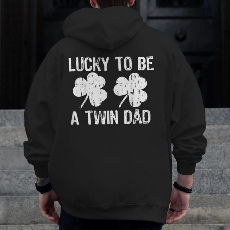Lucky To Be A Twin Dad St Patrick's Day Zip Up Hoodie Back Print