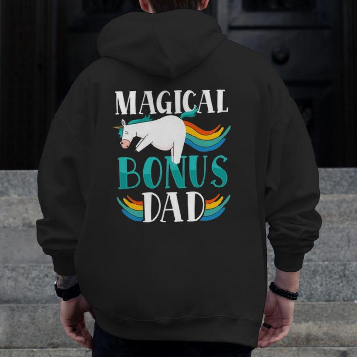 Magical Bonus Dad Proud Stepfather Cute Unicorn Step Dad Zip Up Hoodie Back Print