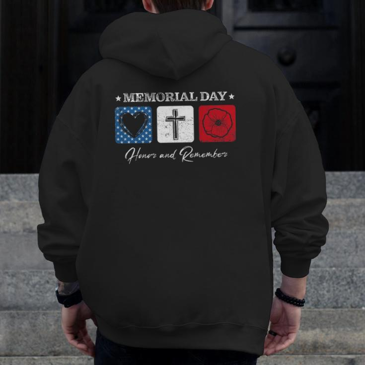 Memorial Day 2022 Veterans Day Usa Flag Red Poppy Honor Zip Up Hoodie Back Print