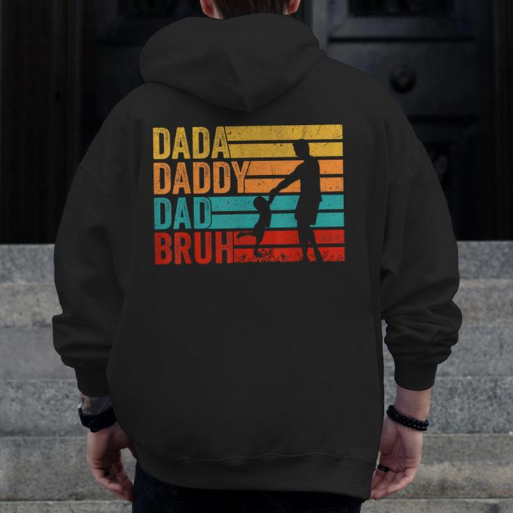 Men Dada Daddy Dad Bruh Fathers Day Vintage Father Zip Up Hoodie Back Print