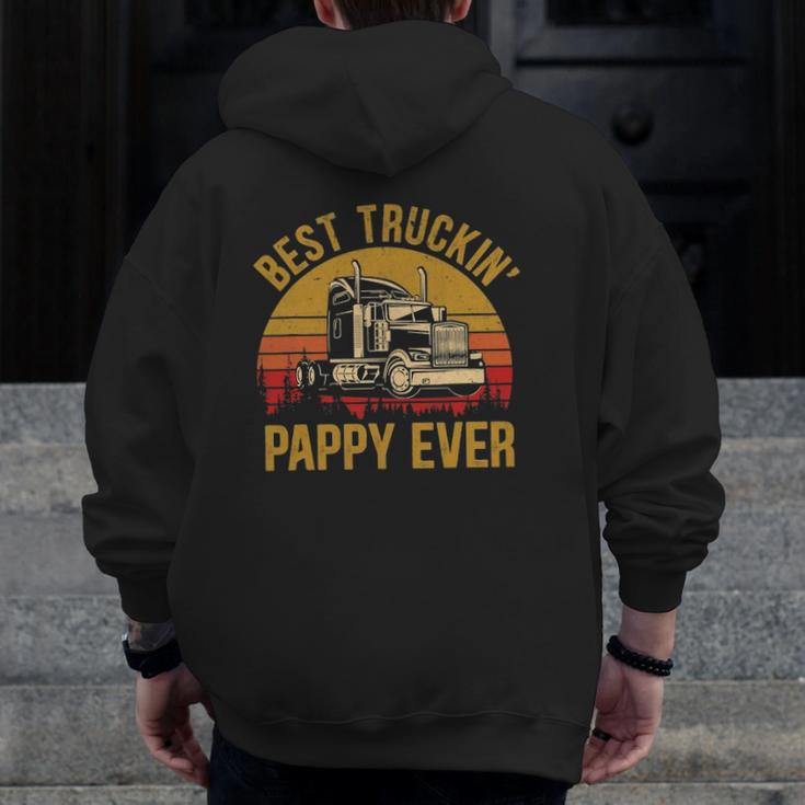 Mens Best Truckin Pappy Ever Big Rig Trucker Father's Day Zip Up Hoodie Back Print