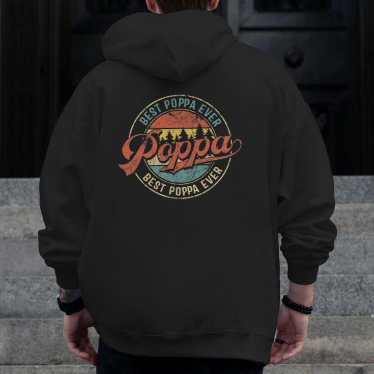 Mens Cool Poppa Father's Day Retro Best Poppa Ever Zip Up Hoodie Back Print